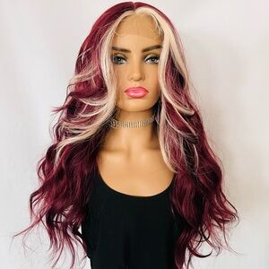 A Striking Burgundy & Blonde Premium Fiber Lace Front Wig!